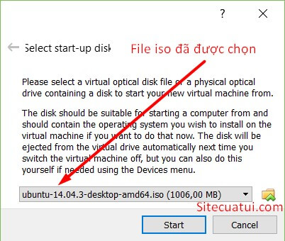 Chọn file iso cho VirtualBox