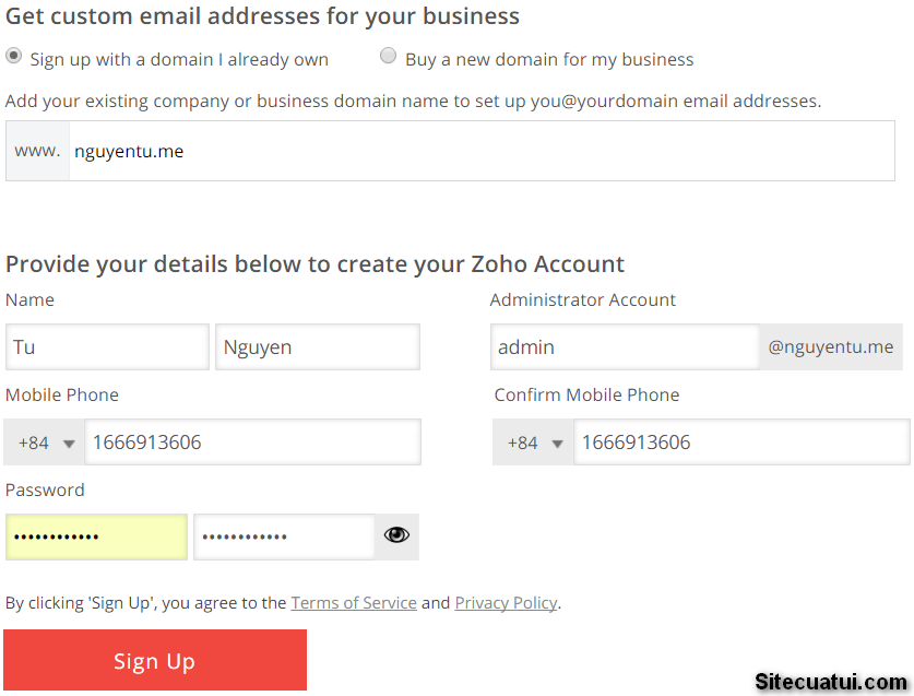 tạo email tên miền riêng miễn phí với zoho mail